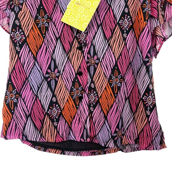 NWT Bob Mackie Silk Button Up Blouse Wearable Art Vibrant Shirt Size S - Picture 4 of 10